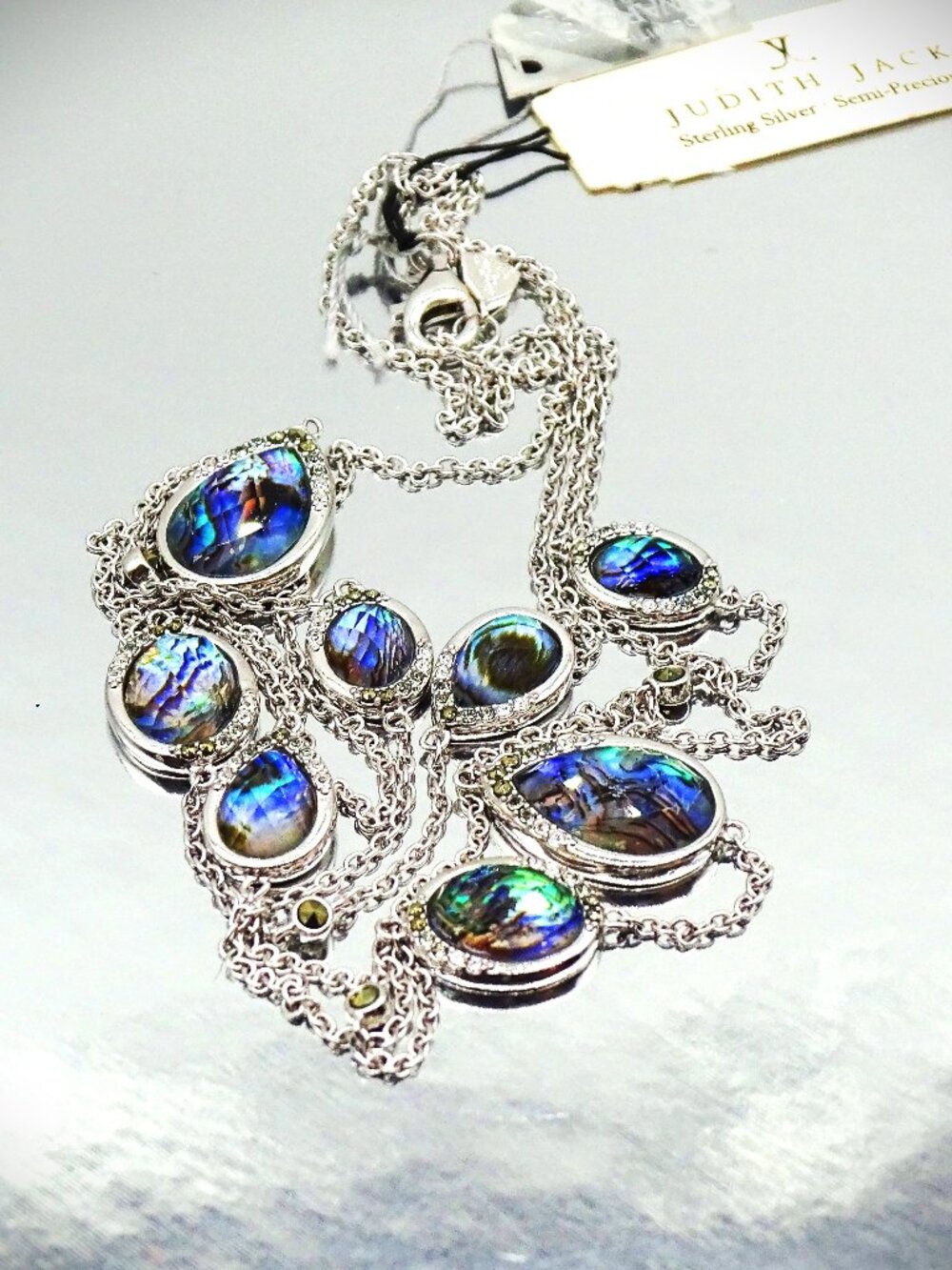 JUDITH JACK Sterling Silver Abalone Shell Doublets & Swarovski Long Necklace